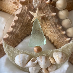 Coastal Christmas Tree Beach Sea Glass Seashell Custom Made Ornament
