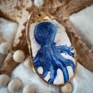 Octopus Seashell Oyster  Ornament Coastal Christmas Beachy Custom Blue Decor Unique Gift