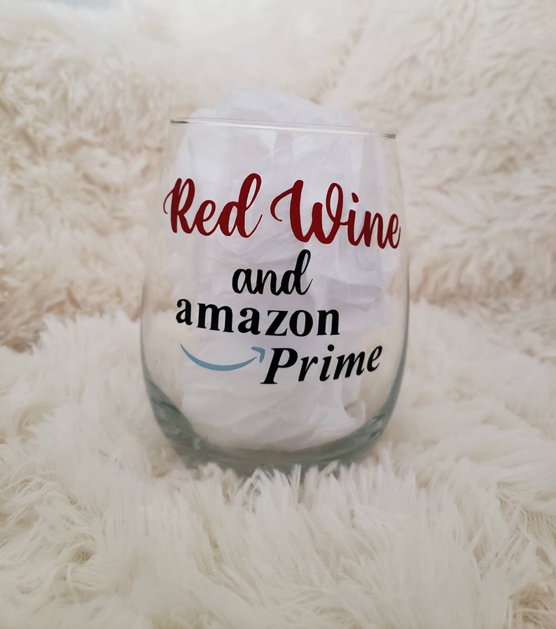 Red Wine and Amazon Prime Stemless Wine Glass Etsy