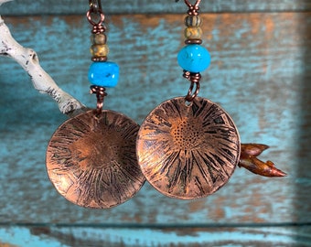 Free Shipping Biology Jewelry Daisy Sunflower Handmade Unique Rustic Flowers Copper Cuff Bracelet Naturalist Gift Wide Cuff