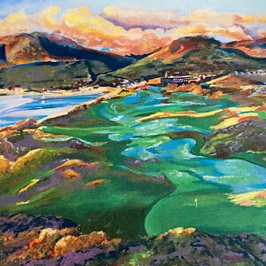 Golf print, golf hole, Ireland golfing, rolling Irish green hills,  golf course, golf, travel, golfer, green, fairways, Ireland, golf club
