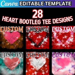 28 Custom Canva Bootleg Rap Tee Heart Design Template, Editable Canva Custom Rap Tee Shirt Template, 1 PDF with 41 PNG, DIY Bootleg Design