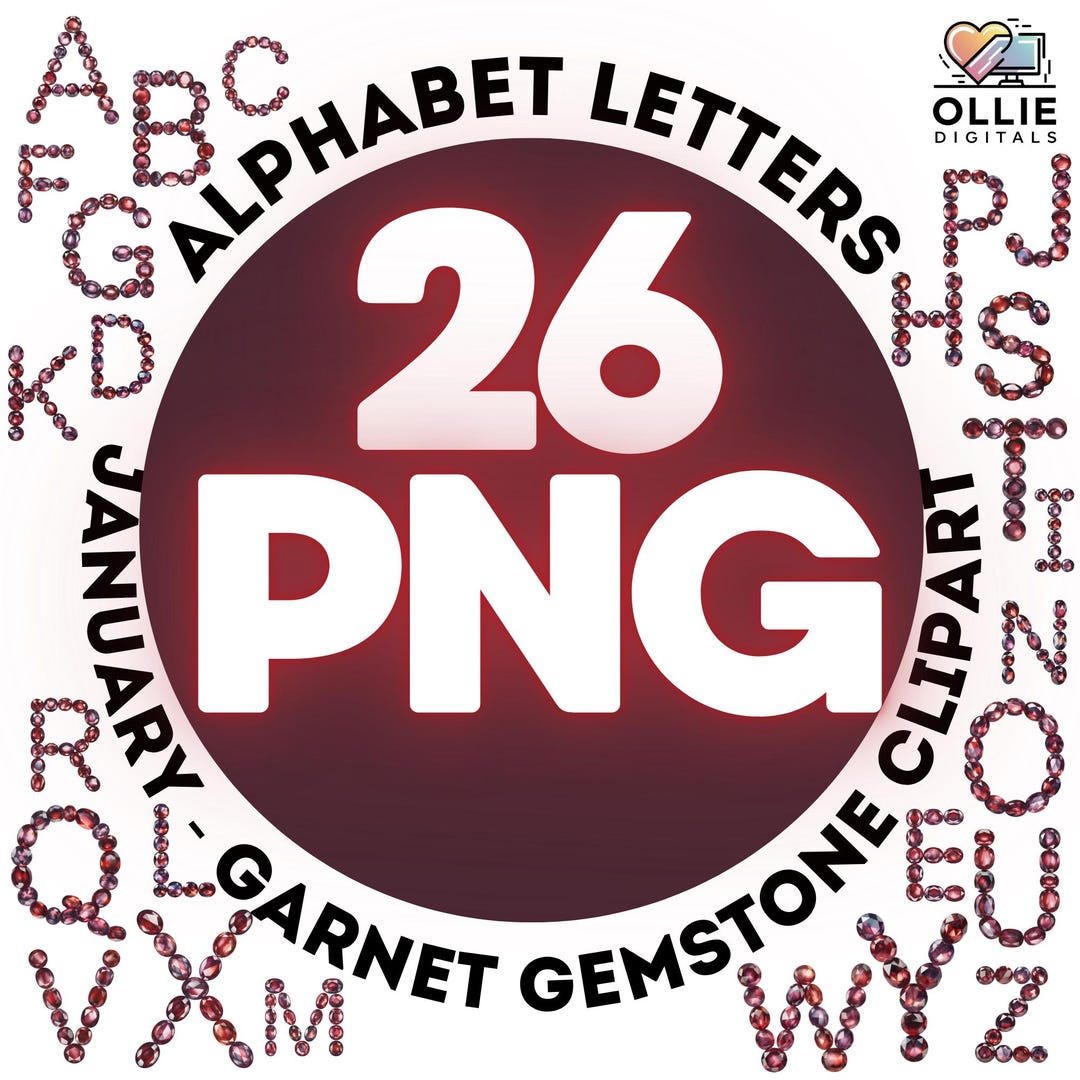 January Garnet Gemstone Alphabet Clipart | Watercolor Crystal Letters ...