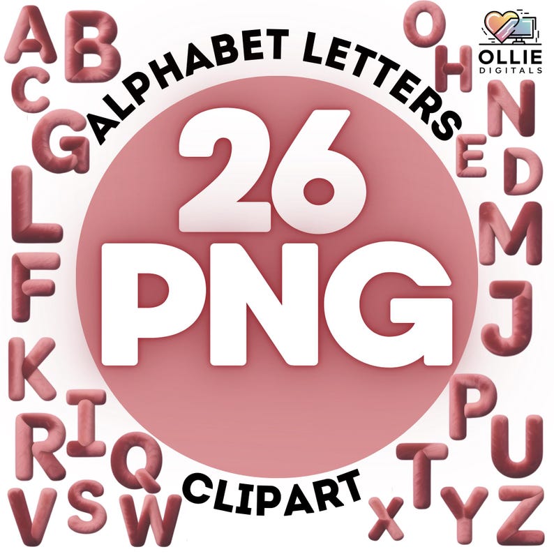 Rose Velvet Alphabet Clipart | Soft Pink Letters A-Z | 26 PNG Digital ...