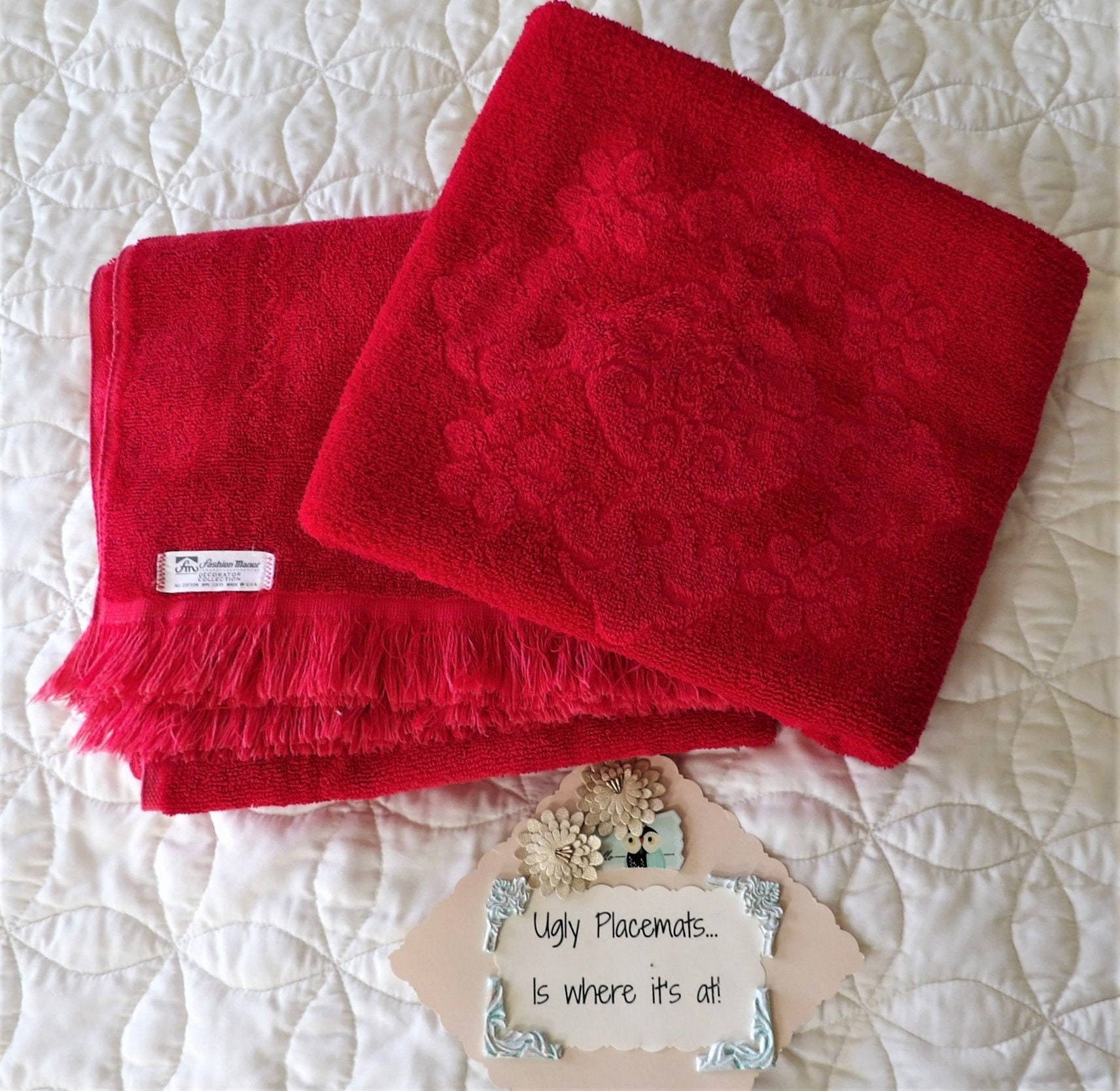 1970S Vintage Two Red Bath Towels Fashion Manor by JC Penney Etsy