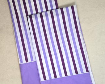 Wow! Vintage 1970's unused? JCPenney king size pillowcases! Purple stripes, penn prest, muslin cotton poly, groovy and hip! Look unwashed.