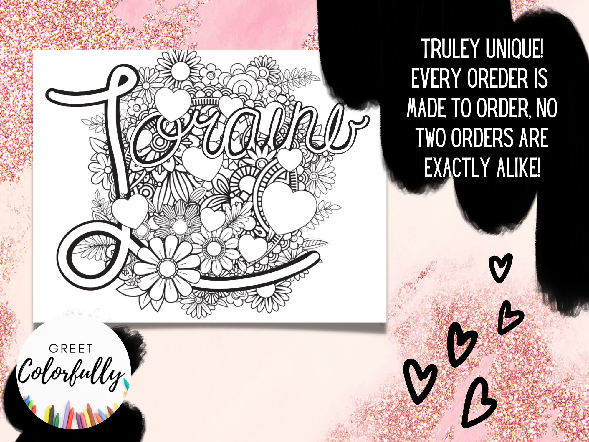 Personalized Coloring Sheet, Custom Name Coloring Page, Hand Drawn Name ...