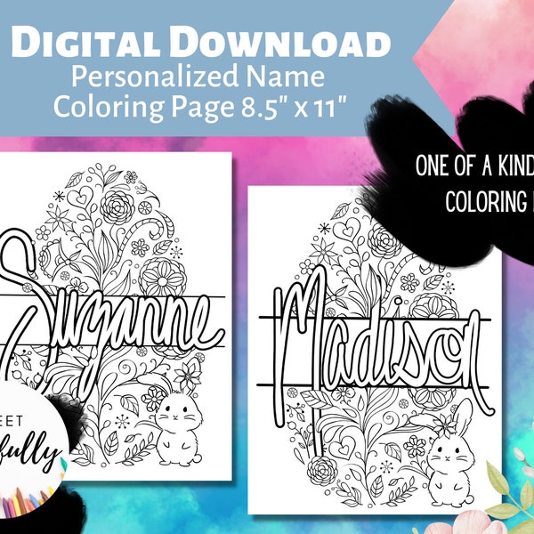 Personalized Easter Coloring Page, Custom Name Coloring, Easter Gift, Made to Order, Teen & Adult Coloring Sheet, Digital Download