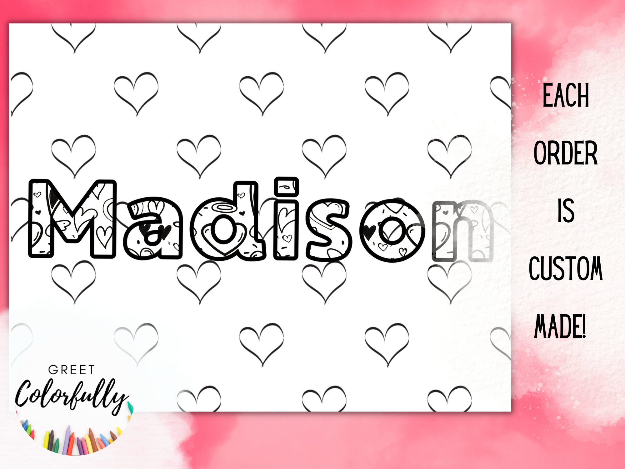 Personalized Coloring Page, Heart Coloring, Custom Name Coloring, Hand ...