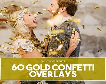 60 Gold Confetti, Overlays Collection, Confetti Overlays Bundle. BEST Gold Overlays, Wedding ,party ,Birthday Overlays PNG Photoshop Overlay
