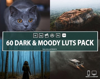60 Dark and Moody LUTs Color Grading , Video and Photo , Mobile & Desktop , VN Pro , Premiere Pro , Lumafusion , Photoshop , Final Cut Pro