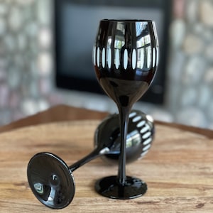 Stunning Vintage Pier 1 Imports Black Glass Goblets - Set of Two
