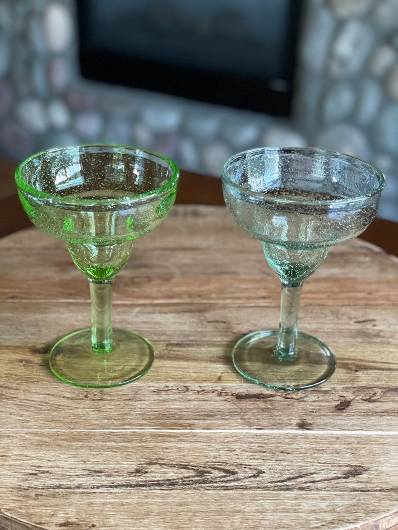 Handblown Bubble Glass Margarita Glasses Set of Two lime Etsy