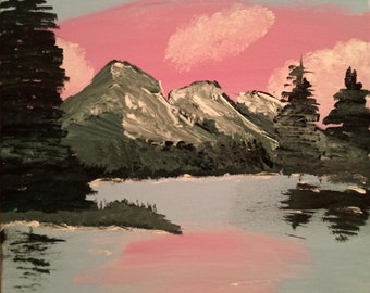 Original Mountain and Lake Acrylic Landscape Painting