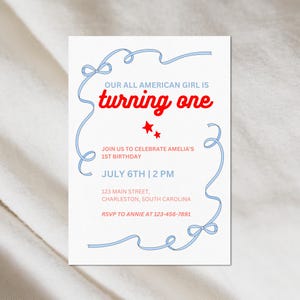 All American Girl Birthday Party Invitation Template | Canva Template | 4th of July Birthday | Editable Birthday Invitation