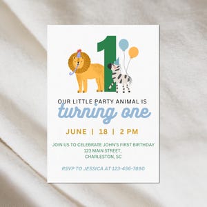Party Animal Birthday Party Invitation Template | Canva Template | Editable Birthday Invitation | Zoo Animal Birthday | Lion Birthday
