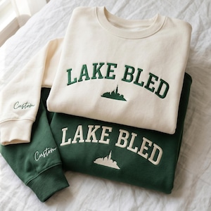 Lake Bled Embroidered Sweatshirt Minimalist Souvenir Airport Runway Comfort Vacation Crewneck Travel Gift