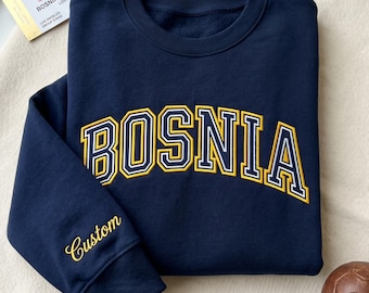 Bosnia Country Embroidery Crewneck Retro Soccer Fan Shirt Birthday Present For Dad Brother