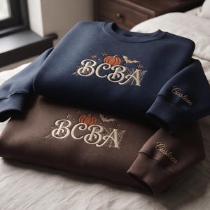 Sweat-shirt brodé BCBA, pull citrouille d'Halloween, cadeau pour la saison des frissons