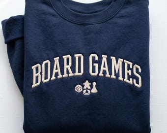 Board Games Embroidered Sweatshirt, Retro Hobby Crewneck, Meaningful Father's Day Present for Tabletop Gamers