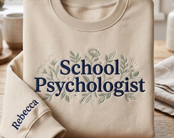 Geborduurd sweatshirt met schoolpsycholoog, op maat gemaakte verpleegkundige ronde hals, afstudeercadeau voor haar