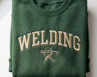 Embroidered Welder Crewneck Sweatshirt: University Serif Font Design