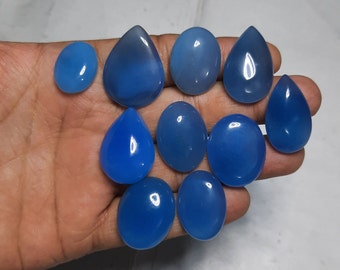 Beautiful 10 piece Blue Calcedony Lot Cabochon Top Quality Gemstone, Jewelry Making Stone, Small Size 19×14×6 mm, Big Size 29×22×4 mm.