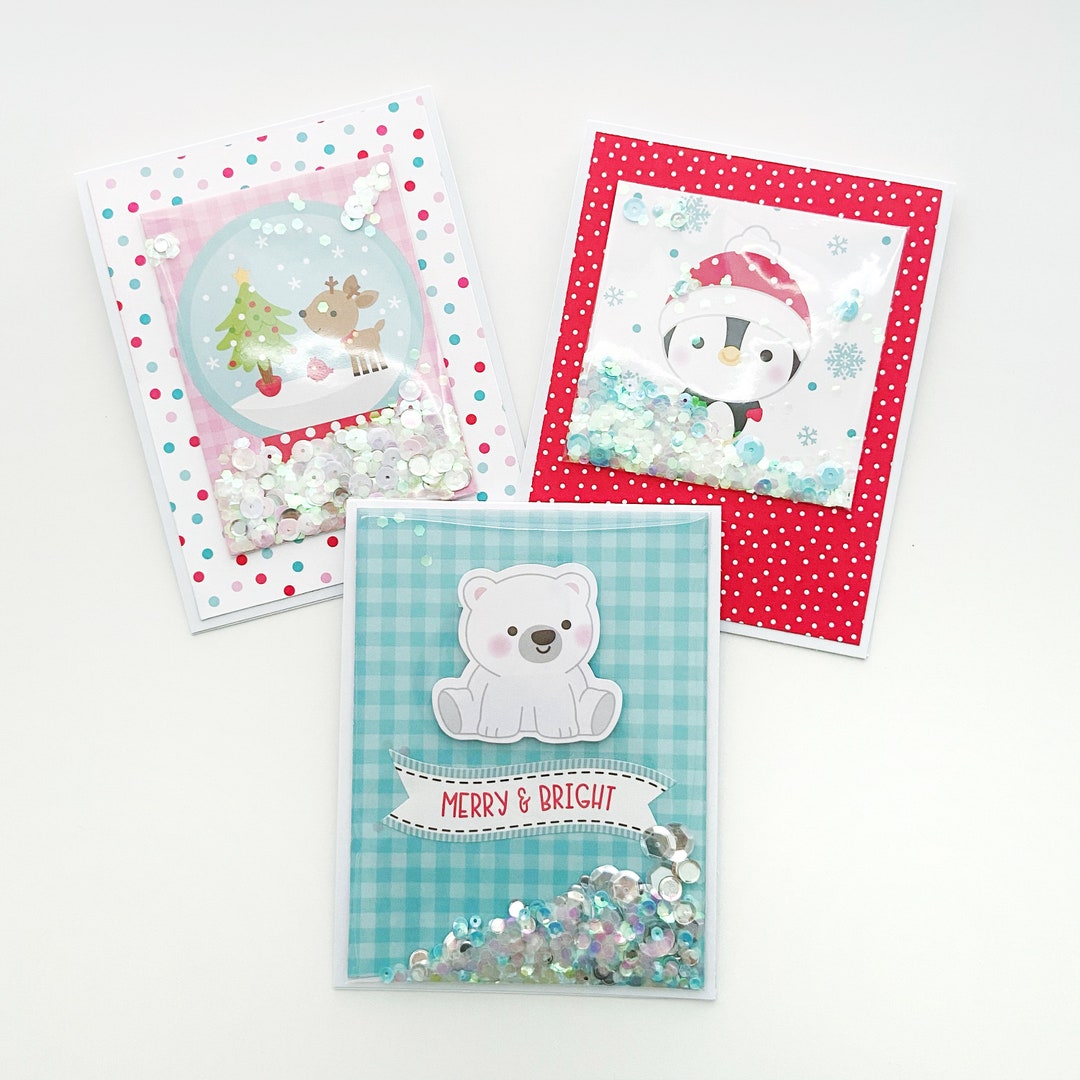 Handmade Christmas Shaker Card Set, 3 Card Bundle, Holiday Cards, Cute ...