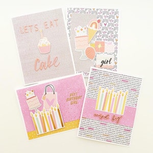 Handmade Birthday Card Bundle, 4 Card Set, Birthday Cards, Celebration Card, Birthday Assortment, Female Birthday Card, Eat Cake Card, BDAY