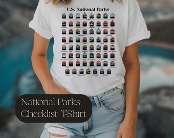 Chemise parcs nationaux, t-shirt tracker, chemise liste de contrôle des parcs nationaux, t-shirt couleurs confort, parcs nationaux des États-Unis par État, cadeau de voyage