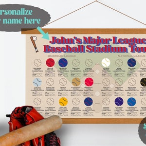 Personalized Baseball Stadium Tracker, Pro baseball stadium bucket list, ballpark checklist, custom baseball gift for men, retirement gifts