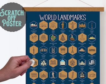 Scratch off map world, World Landmarks, Scratch off travel map, Bucket list travel, Travel Poster, World Traveler, Travel Gift, Poster Frame