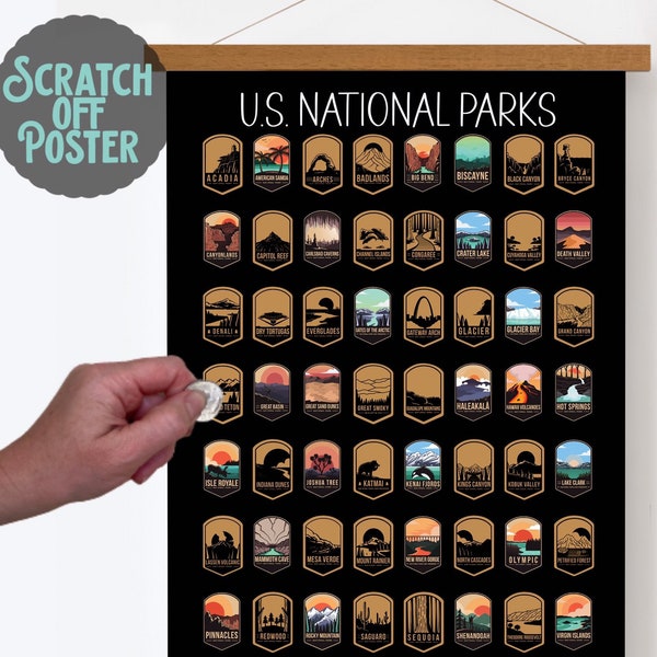 National Parks Scratch Off, US national park travel map, Bucket list, Scratch off adventure, Scratch off for travel, Travel Gift, Frame