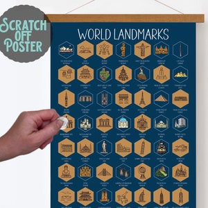 Scratch off map world, World Landmarks, Scratch off travel map, Bucket list travel, Travel Poster, World Traveler, Travel Gift, Poster Frame