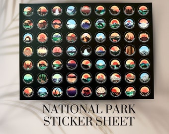 US National Parks Sticker Sheet, National Park gift, Track your National Parks, National Parks Passport Stickers, 63 National Parks