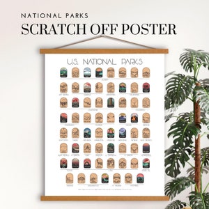 63 affiche à gratter du parc national, carte à gratter, cadeau parc national, parcs nationaux par État, affiche de voyage