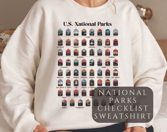 National Parks Sweatshirt, National Park Checklist Shirt, Park Tracker shirt, U.S. National Parks by State, Travel Gift
