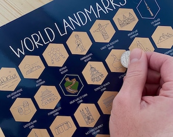 World Bucket list, Scratch off map world landmarks, Travel Poster, World Traveler, Travel Gift, Christmas Gift, Stature of Liberty, Paris