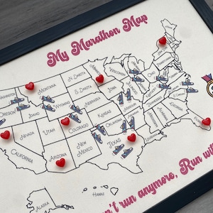 Cadeau marathon des 50 États, marathon 26,2 ans, carte de voyage aux États-Unis avec punaises, carte des États-Unis avec punaises, Born to run, carte de voyages, cadeau de course personnalisé