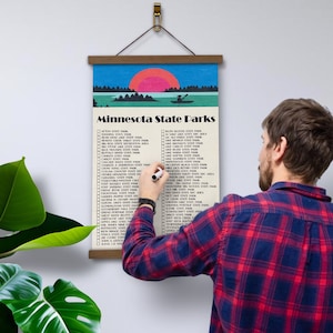 Minnesota State Park Checklist Tracker, MN State Park, Minnesota Gift, Second Anniversary Cotton gift, State Park Map MN 11x17