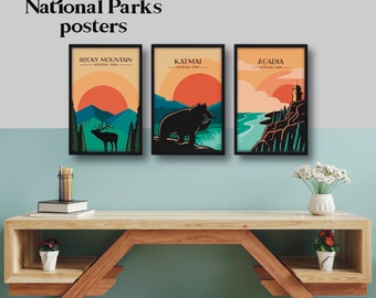 Affiche du parc national, estampes du parc national, cadeaux de voyage, ensemble d'affiches du parc national des États-Unis, parc national 63, art mural du parc national