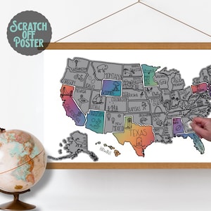 USA Scratch off map, Scratch off map, Travel gift, RV Gifts, Scratch off United States map, US landmarks, United States Picture map, Frame