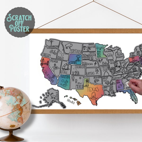 USA Scratch off map, Scratch off map, Travel gift, RV Gifts, Scratch off United States map, US landmarks, United States Picture map, Frame