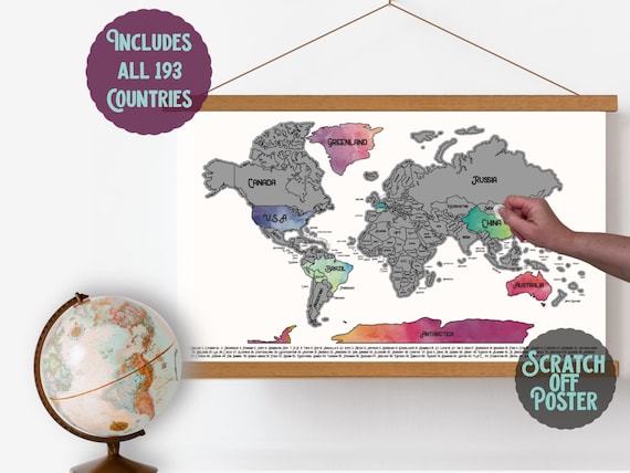 Mapa mundial para rascar, mapa del mundo, mapa de viaje, mapa del mundo  para rascar enmarcado, lugares en los que he estado mapa, regalo de viaje,  Wanderlust, países del mundo 