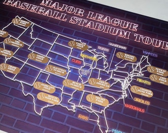 Baseball Stadium Bucket List, US Baseball Stadiums Scratch off Map, Stadium Tour, MLB Stadiums Map, Major League Stadium Tracker Gift