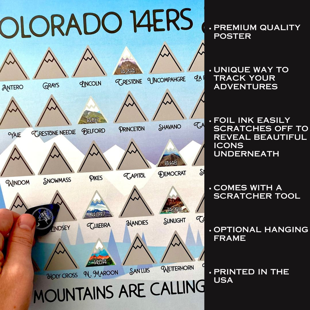Colorado 14er Checklist, 14ers Scratch off Map, 14er Tracker, 14er ...