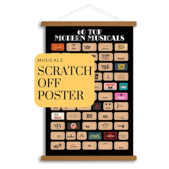 Musicals Scratch off Poster, 60 Top Modern Musicals, Gift for Musical Theater Lovers, Broadway Musicals scratch off, Drama Teacher Gift