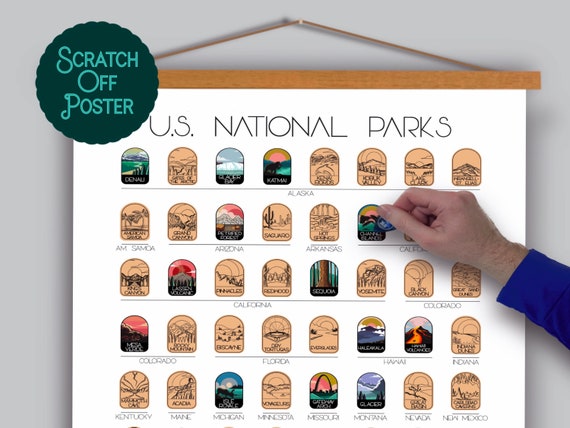 63 National Park scratch off poster, Scratch off map, National Park gift, National Parks by State, Travel Poster