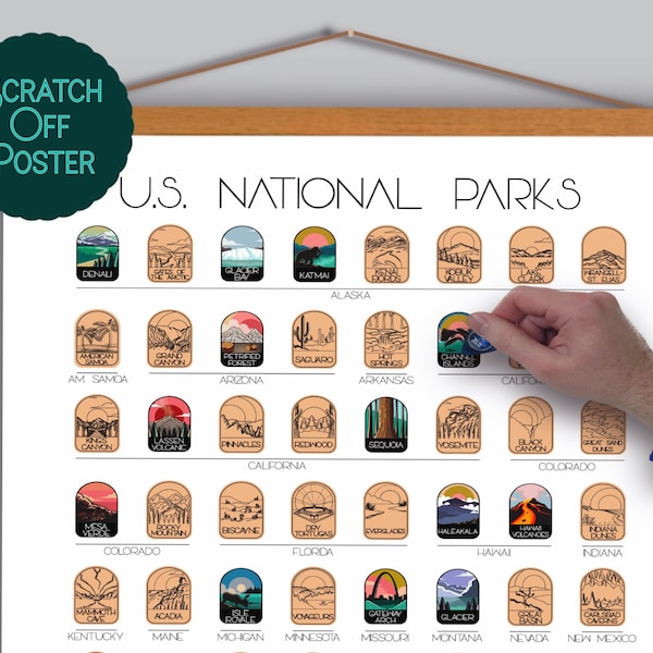 63 National Park scratch off poster, Scratch off map, National Park gift, National Parks by State, Travel Poster