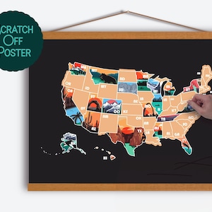 Carte à gratter des 50 États, affiche à gratter, carte des États-Unis à gratter, carte des voyages, cadeaux pour voyageur en solo, Wanderlust à gratter
